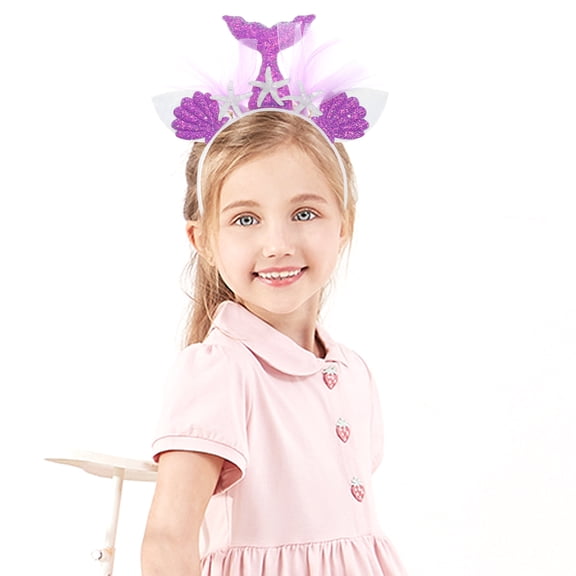 WRISTBIQUE 5Pcs Mermaid Tail Hair Hoop with Shell Mesh Decor Lightweight Assorted Colors