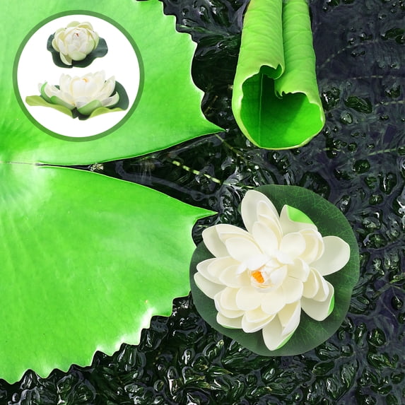 WRISTBIQUE 5-Pack White Artificial Pads Floating Realistic Pond Plants for Garden Decor and Water Features
