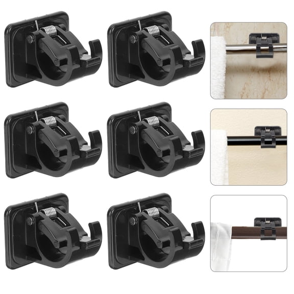 WRISTBIQUE 6Pcs No Tool Adhesive Curtain Rod Clips Black Plastic for Window and Bathroom