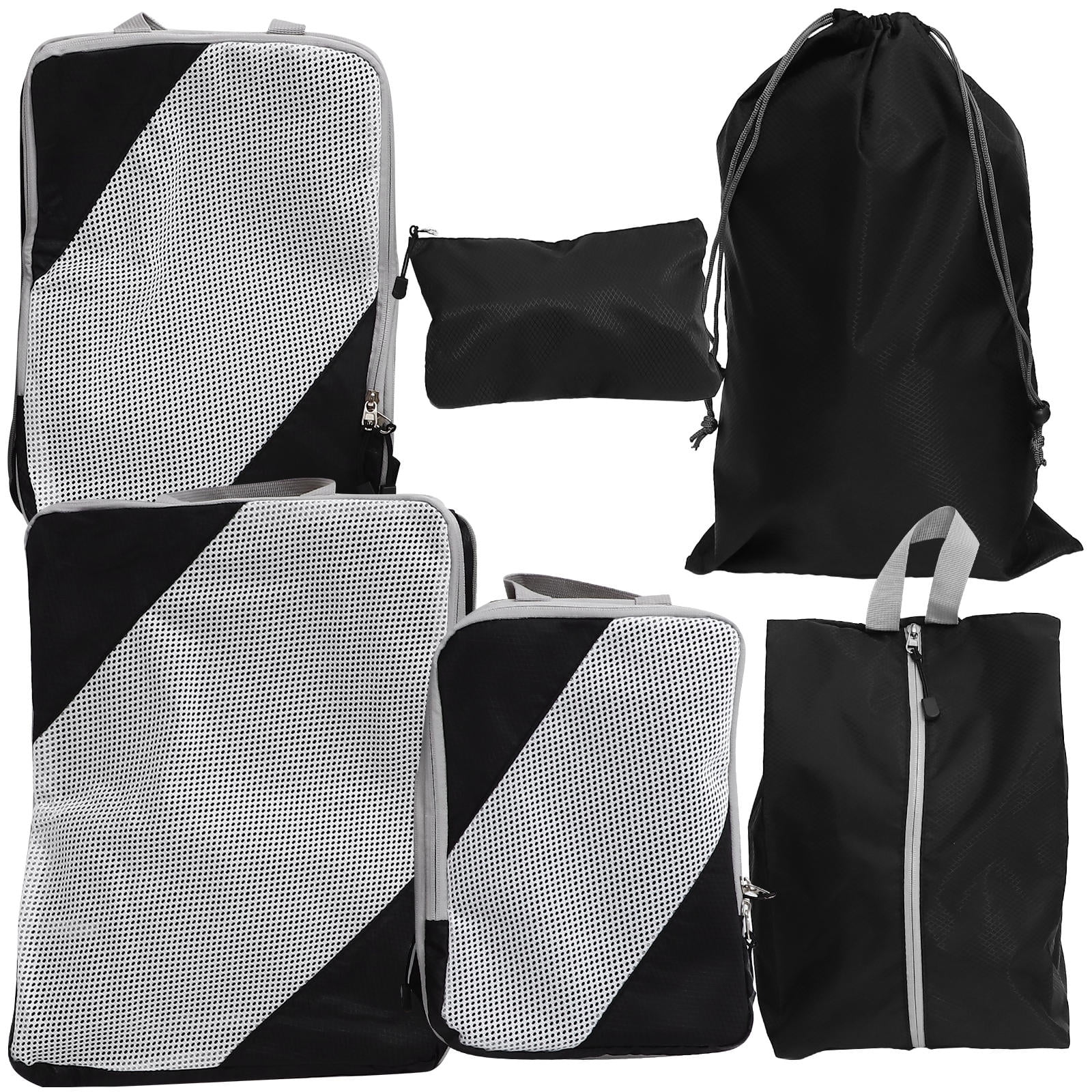 WRISTBIQUE 6-Pack Travel Packing Cubes Set Black Polyester Luggage Organizers with Smooth Zippers for
