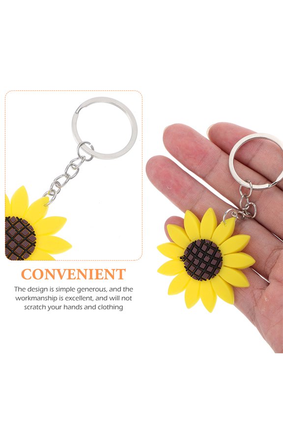 6Pcs Soft Rubber Sunflower Keychains Yellow Key Decorations for Bags Keys and Cellphones