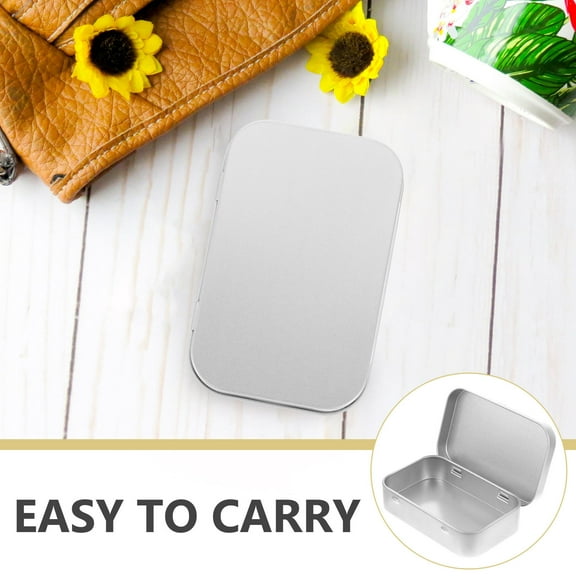 WRISTBIQUE Tin Box Tiny Storage Silver Rectangle Design 6Pcs