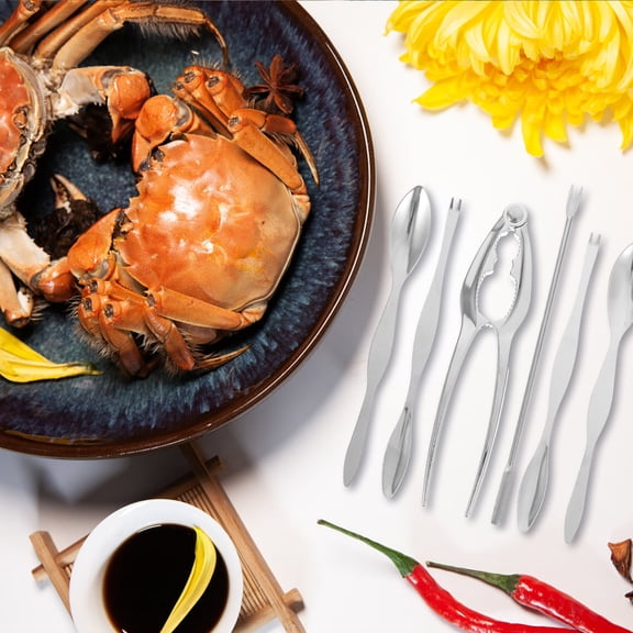 WRISTBIQUE 7-Piece Lobster Eating Tool Set Zinc Alloy Easy to Clean Seafood Cracker and Pick Utensils