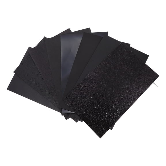 WRISTBIQUE 8 Pieces Black PU Leatherette Fabric Sheets Rectangle for Earrings, Hair Bows, and Craft Projects