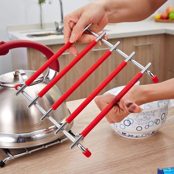 WRISTBIQUE Non Scratch Silicone Trivet Mat with Steel Frame Red Hot Pot Table Holder