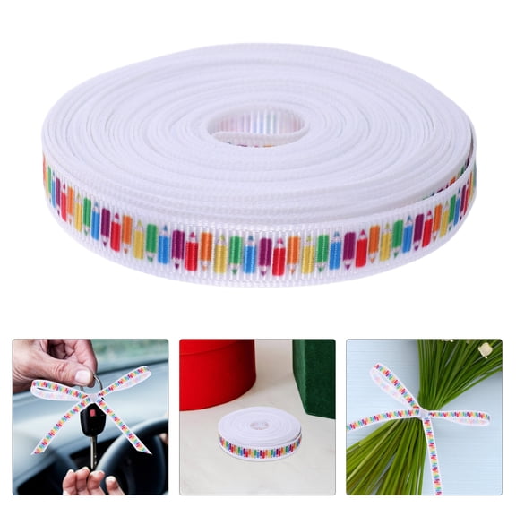 WRISTBIQUE Multi-Color Pencil Print Polyester Craft Ribbon for Back to School Wrapping and Projects