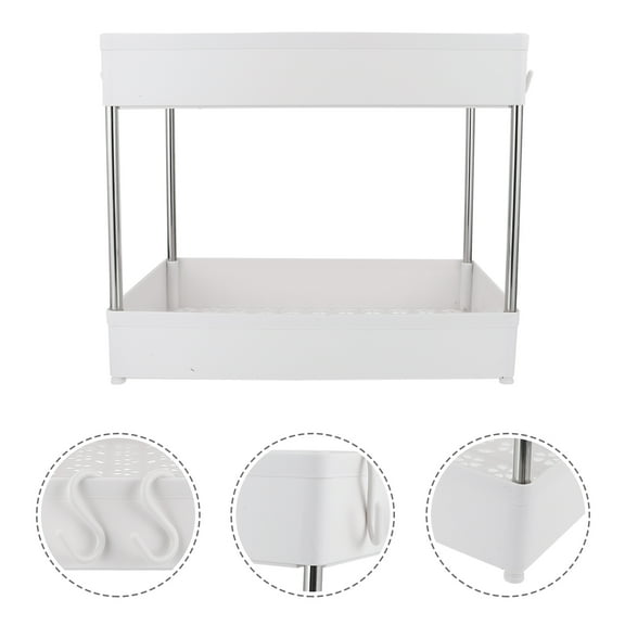 WRISTBIQUE 1Set White Floor Standing Storage Rack with Double Layers for Kitchen and Bathroom