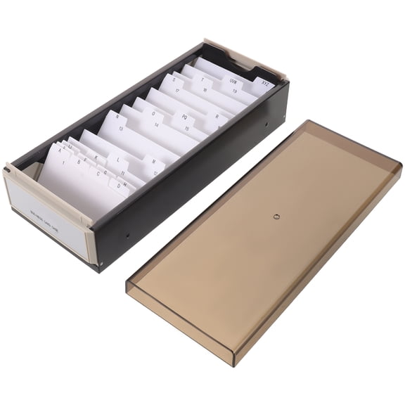 WRISTBIQUE Black Plastic Business Card Storage Box with Alphabet Tabs for Office Desk Organization