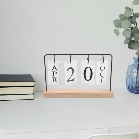 WRISTBIQUE Black Wooden Flip Desk Calendar Reusable Perpetual Date Display for Countdown