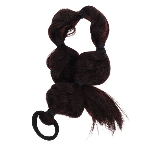 WRISTBIQUE Braided Ponytail Wig with Natural Highlights Dark Brown Bubble Braid Hairpiece Easy to Wear Synthetic Fiber