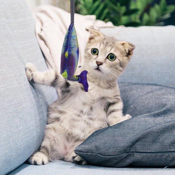 WRISTBIQUE Cat Fish Plush Toy, Funny Interactive Jumping Toy for Kittens and Cats