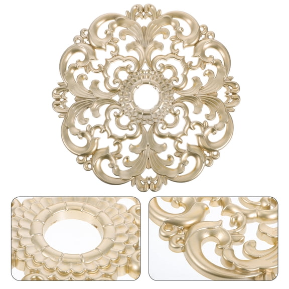 WRISTBIQUE Golden Plastic Ceiling Medallion with Intricate Carvings for Room Decor