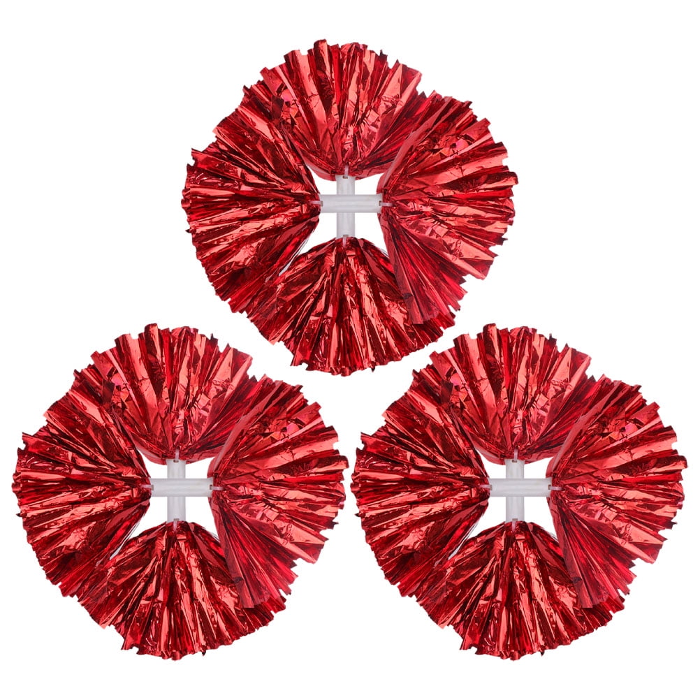 WRISTBIQUE Set of 4 Red Plastic Pom Poms, High Visibility Cheerleading Party Accessories for Celebrations and Events