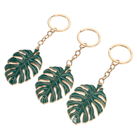 WRISTBIQUE Chic Dark Green Plant Key Pendant Alloy Keychain for Bag Decor