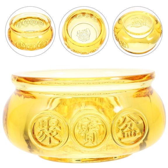 WRISTBIQUE Chinese Style Golden Crystal Cornucopia Decorative Wealth Basin for Tabletop Display