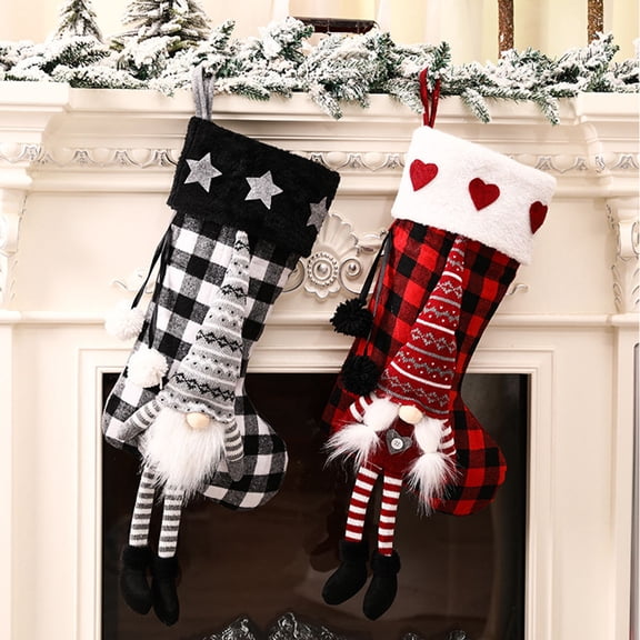 WRISTBIQUE 1Pcs Christmas Stocking Present Bags Red Knitted Cloth Home Decoration Storage