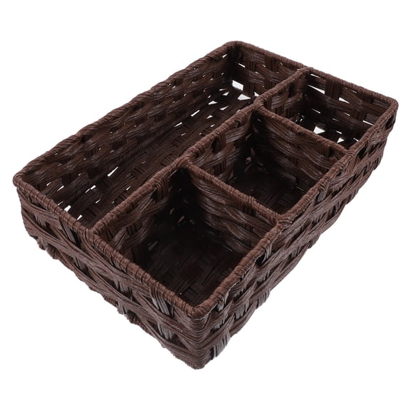 WRISTBIQUE Coffee Color Hand Woven Imitation Rattan PP Iron Storage Basket Four Compartments