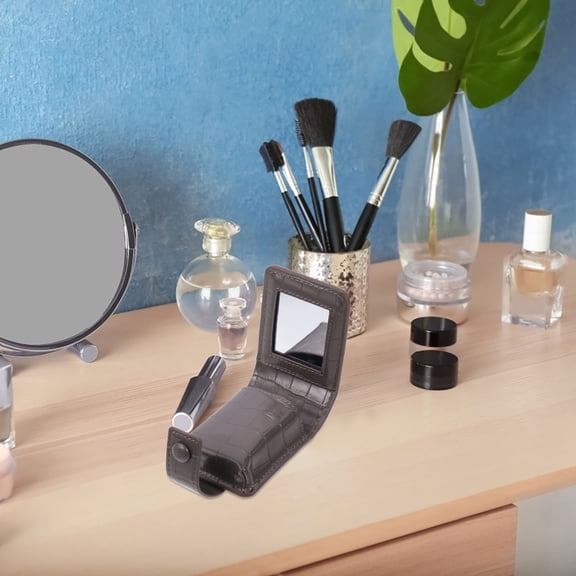 WRISTBIQUE Compact Grey Lipstick Bag with Built in Mirror Portable Makeup Holder for Purse