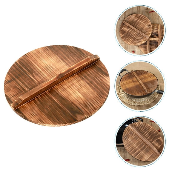 WRISTBIQUE Large Cooking Pot Lid Wood Wok Cover Burnt Moisture Prevention 1Pack