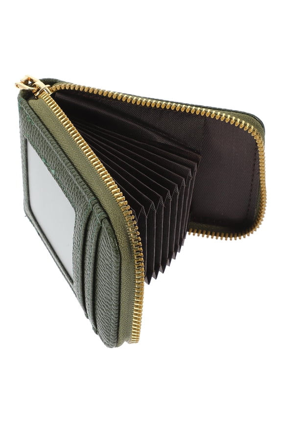 Small Zipper Wallet Bank Card Bag Green 1Pcs Accordion Style Money Holder for Travel Business Trip