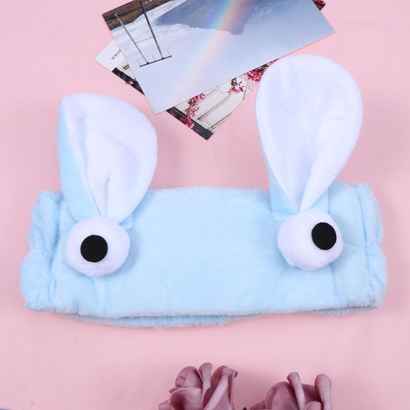 WRISTBIQUE Cute Rabbit Ear Headband Sky-Blue Elastic Wash Face Makeup Spa Sports