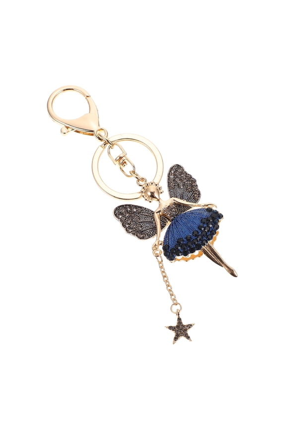 Angel Design Ballet Keychain Dark Blue Zinc Alloy Rhinestone Decorative Key Ring Pendant