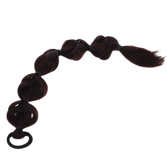WRISTBIQUE Dark Brown Braided Ponytail Wig with Natural Highlights Bubble Braid Hair Extension for Daily Wear