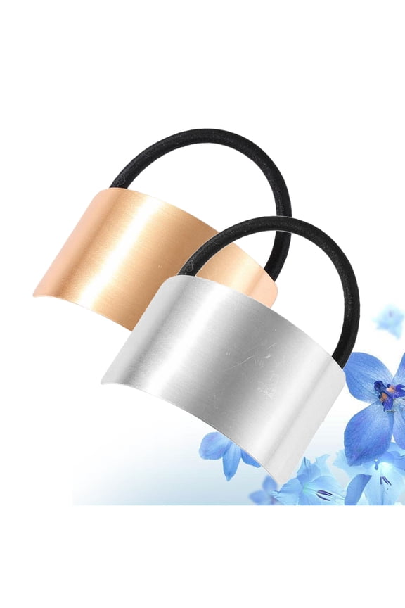 2Pcs Alloy Hair Tie Ponytail Holder with Elastic Bead in Assorted Colors