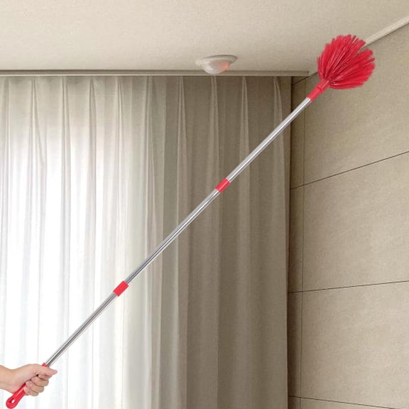WRISTBIQUE Red Stainless Steel Ceiling Fan Duster with Long Pole and Stiff Bristles for High Ceilings