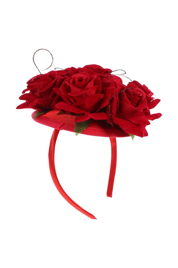 Rose Hat Headband Red Fabric Stylish Hair Hoop for Party and Daily Wear