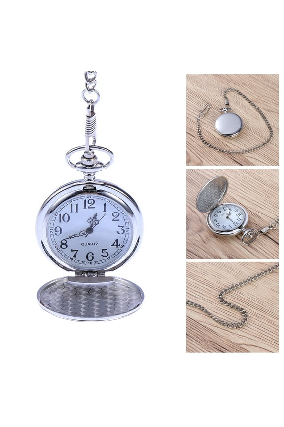 Men Pocket Watch Metal Case Mechanical Movement with 12 Hour and 24 Hour Time Display