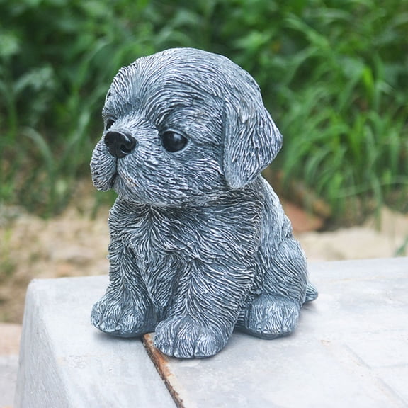 WRISTBIQUE Grey Resin Pug Statue Garden Ornament, Decorative Dog Figurine for Outdoor Yard and Landscape Decoration