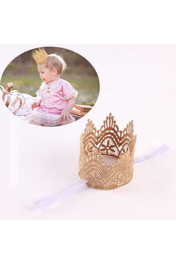 Headbands Baby Girl Crown Shaped Hairband Golden Fabric Photo Headdress for Birthdays 1 Pair