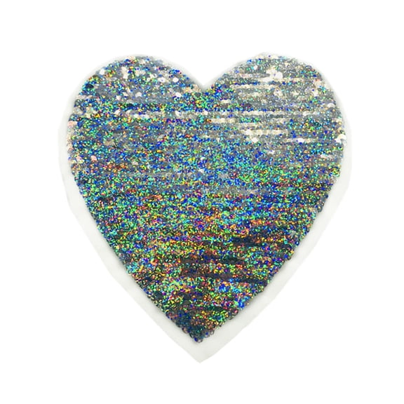 WRISTBIQUE Heart Patches Sew On Green Fabric Double Sided Sequins 1Pack