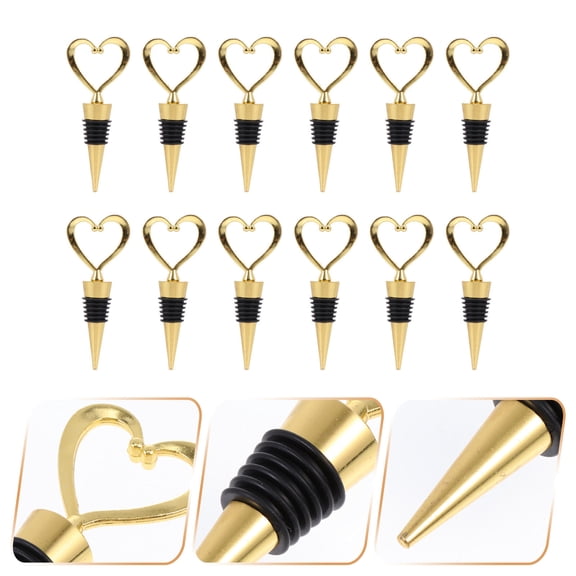 WRISTBIQUE Heart Shaped Bottle Stopper 12Pcs Set Golden Silicone Sealing Plugs for Wine Bottle Decoration