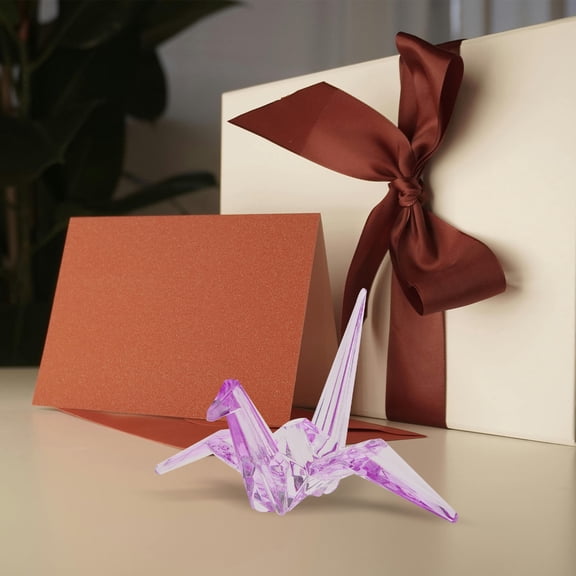 WRISTBIQUE Purple Acrylic Origami Crane Statue Elegant Bird Figurine for Home Decor Kids Birthday 4.5 inches