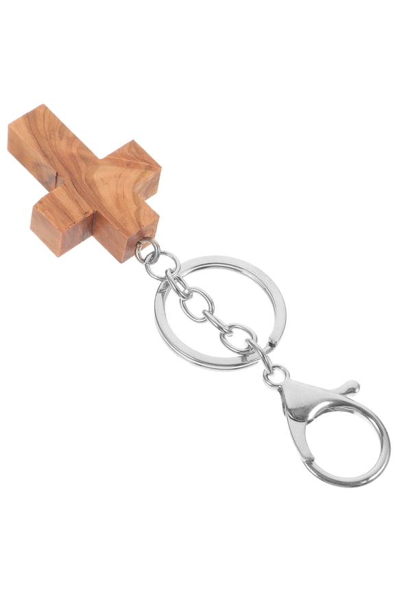 Keychains For Women Cross Key Ring Olive Wood Pendant Decoration 1Pcs