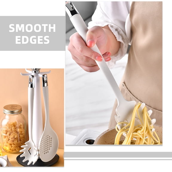 WRISTBIQUE Lightweight Silicone Pasta Spoon White Spaghetti Server with Slotted Design