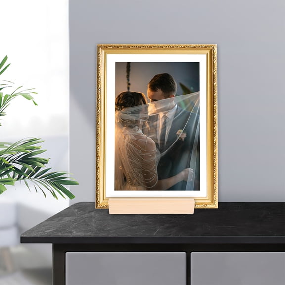 WRISTBIQUE Beige Wooden Art Stand for Displaying Pictures, Nodrill Design, Antislip Base, Luxury Aesthetic