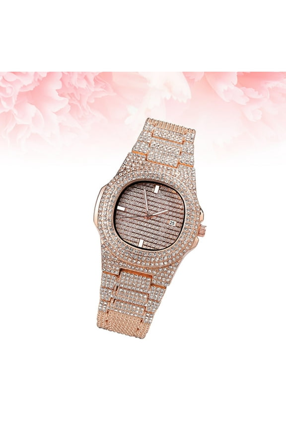 Mens Analog Watches Zircon Watch Band Rhinestone Wristwatch Rose Gold Metal 23 X 1.4 X 0.6 In 1Pack