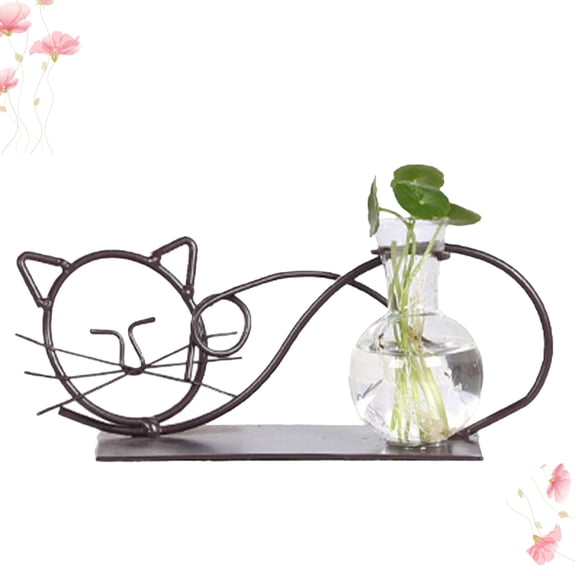 WRISTBIQUE Metal Frame Cat Shaped Hydroponics Planter Black Flowerpot for Stylish Home Decor