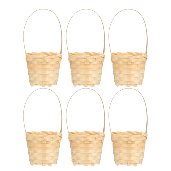 WRISTBIQUE Mini Woven Basket with Handle for Storage Use Beige Bamboo 6pcs Multifunctional Mini Baskets