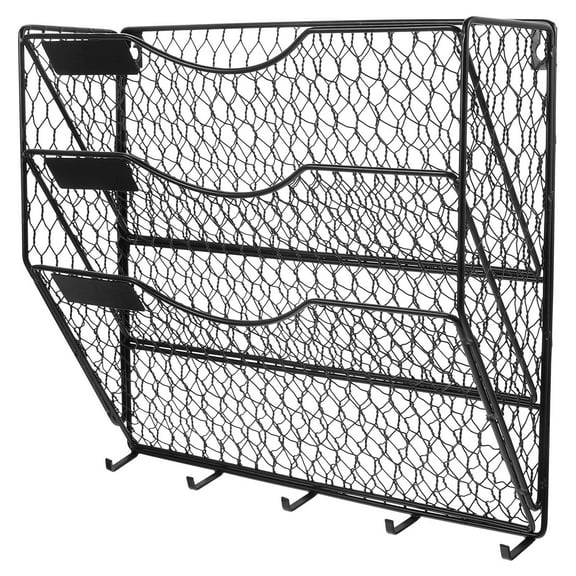 WRISTBIQUE Modern Black Metal Wall File Organizer with Tiered Hanging Basket for Home Office