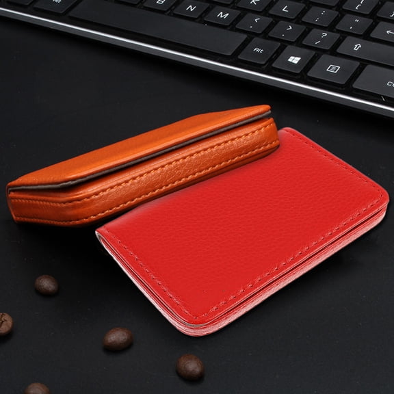 WRISTBIQUE Professionals 1Pack Red Pu Business Card Holder for present Cards 10x6.5x1.8cm