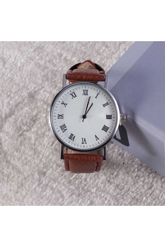 Men's Quartz Watch Brown Strap Durable Accurate Time Wristwatch