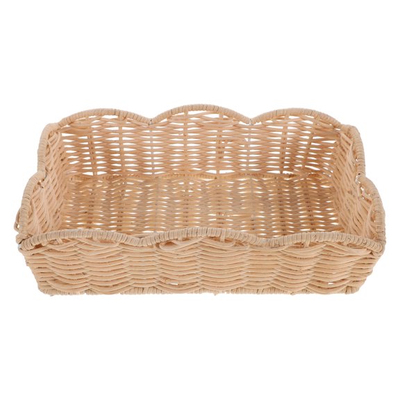 WRISTBIQUE Rustic Beige Rattan Storage Basket, Woven Fruit Bread Organizer Bin for Kitchen Counter Pantry Table Decor