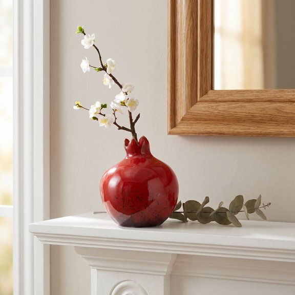WRISTBIQUE Red Ceramic Fruit Shape Vase Home Decoration Chinese Style Flower Container