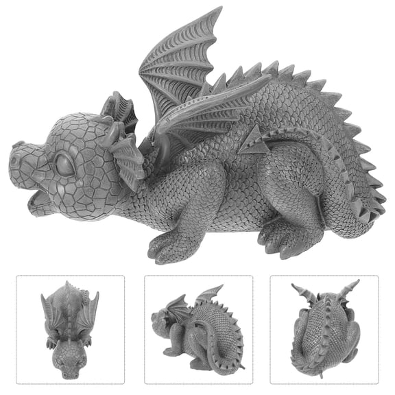 WRISTBIQUE Dark Grey Resin Dragon Figurine Creative Design for Home Office