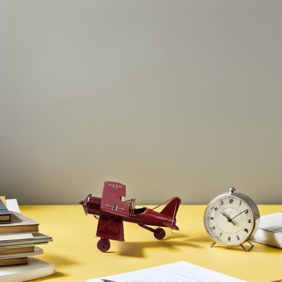 WRISTBIQUE Red Metal Vintage Airplane Model Biplane Figurine for Desktop Decoration and Home Office Display
