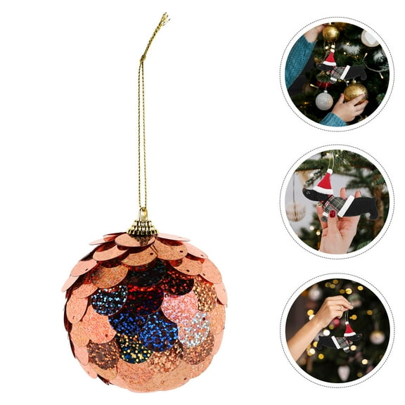WRISTBIQUE Round Plastic Sequin Ball Ornament Shatterproof Reusable 3.73X3.14X3.14in Orange 1Pack For Holiday Decorations